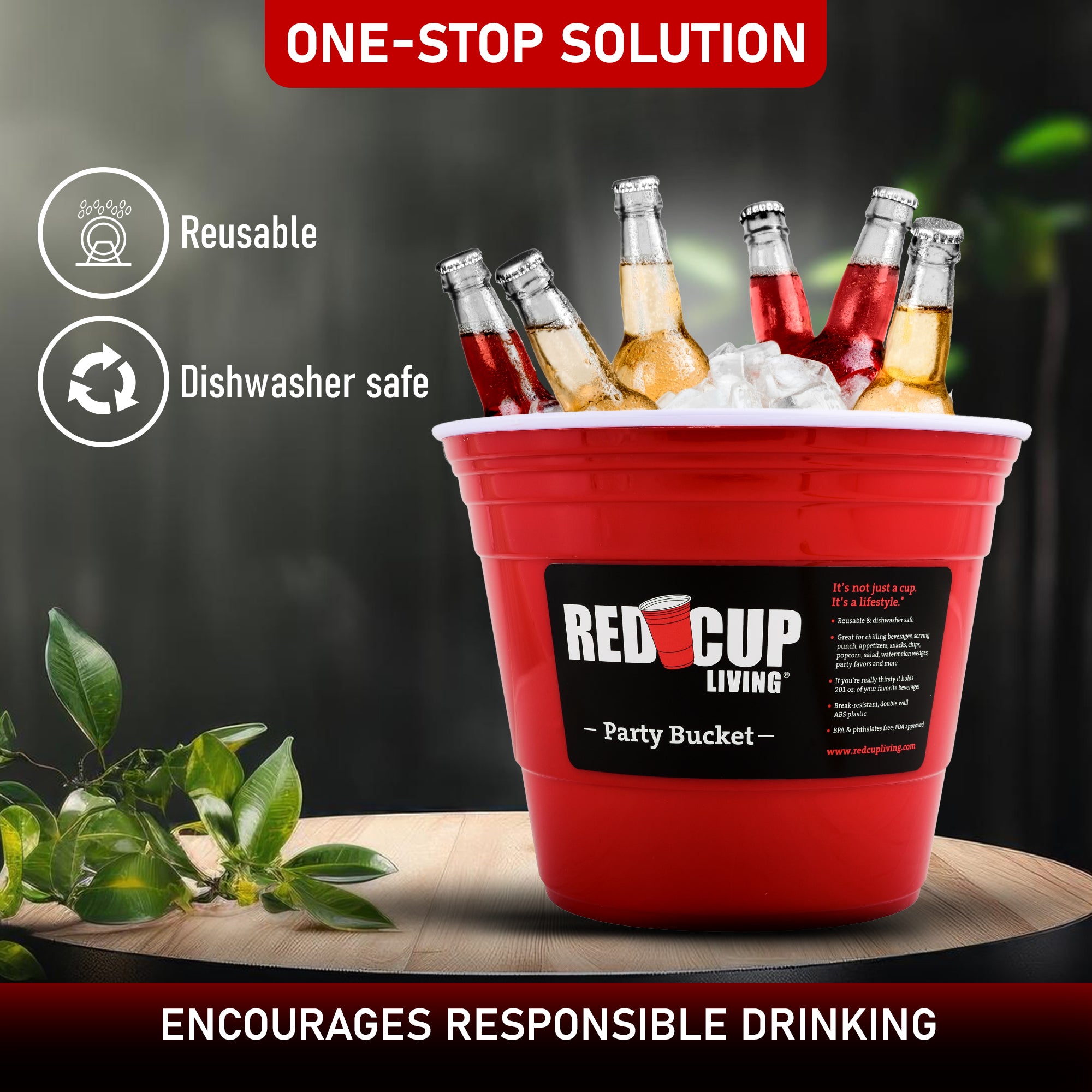 Reusable Red Party Ice Bucket | Durable ABS plastic, BPA & Phthalates free | Perfect for Parties & Outdoors