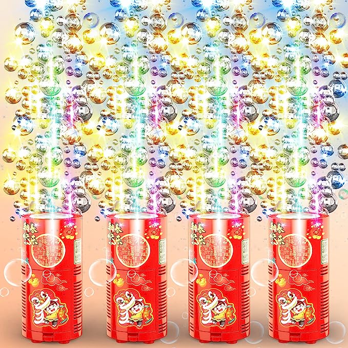 Fireworks Bubble Machine With 80ml Bubble Solution, Portable Automatic Bubble Machine With Lights And Closeable Music, Bubble Maker Toys For Kids Outside Activities Parties Wedding Christmas