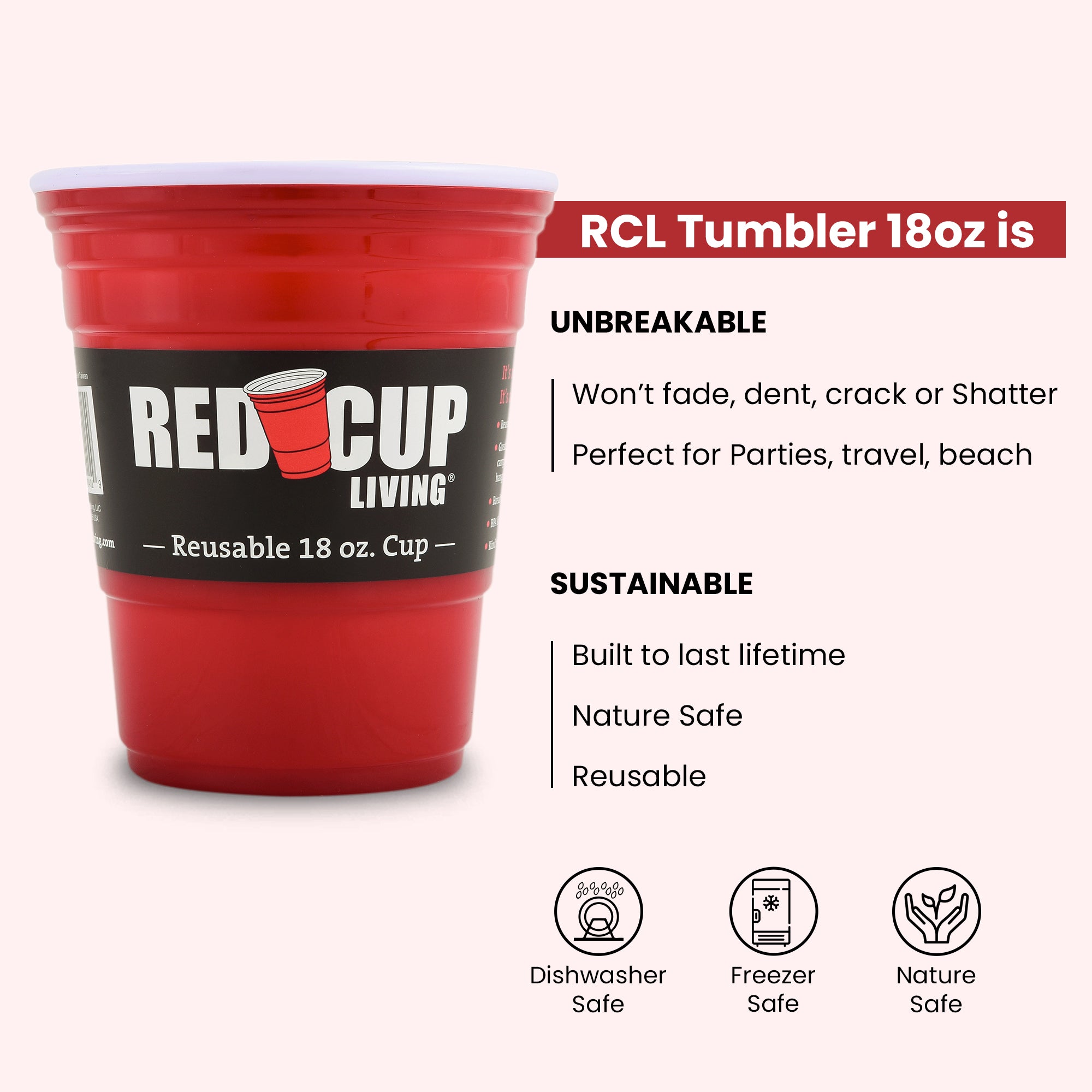 Reusable Red Party 18oz Cup | Durable ABS plastic, BPA & phthalates free | Perfect for parties, camping & Outdoors