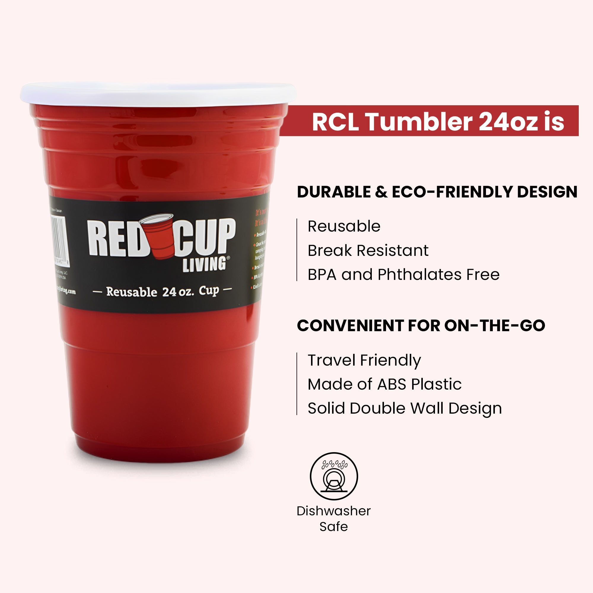 24oz Reusable Red Party Cups & Lids w/ Straws | Durable & Unbreakable, BPA Free | Perfect for Parties, Camping & Travel Outdoors