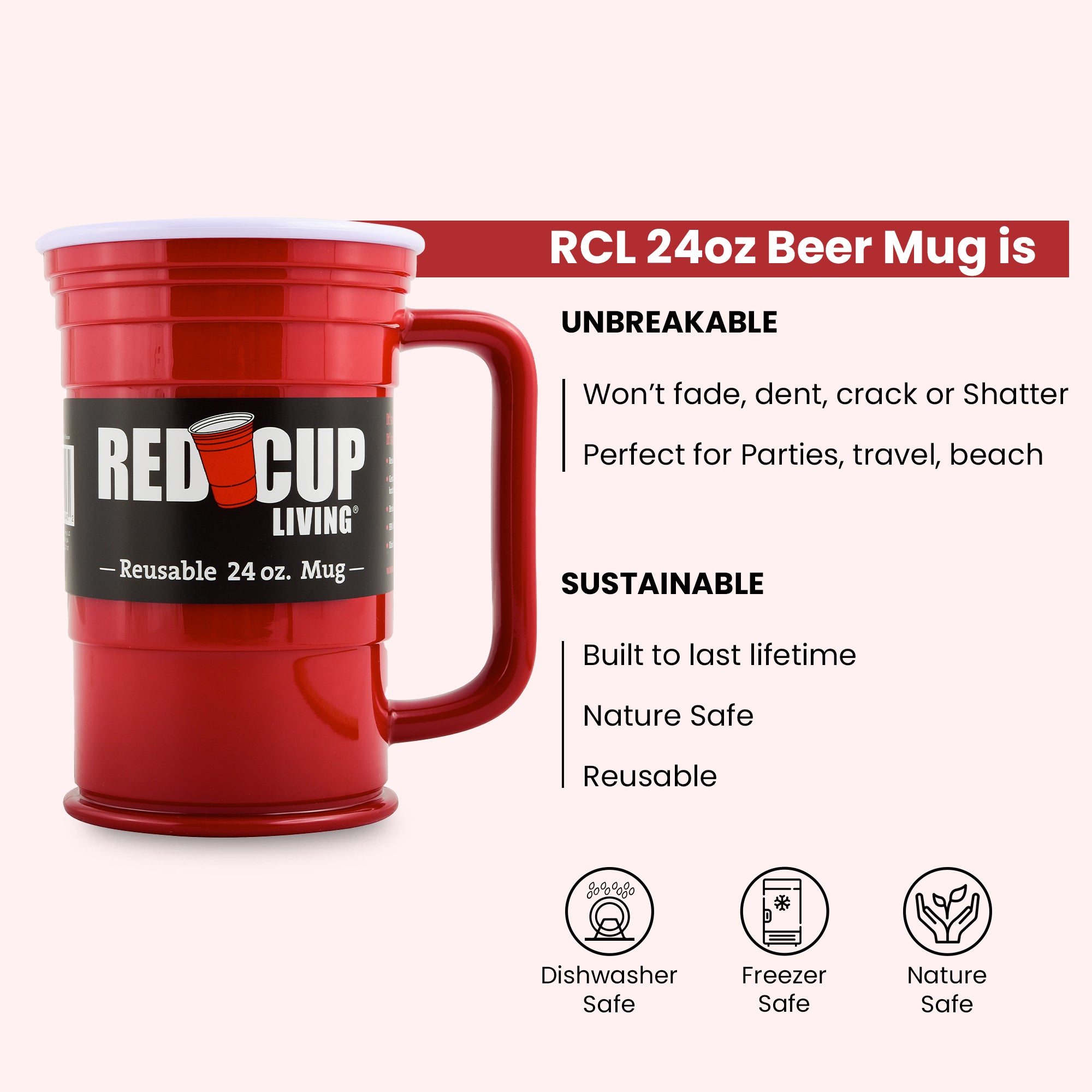 24oz Reusable Plastic Beer Mugs | Durable & Unbreakable, BPA Free | Perfect for Parties, Camping & Outdoors