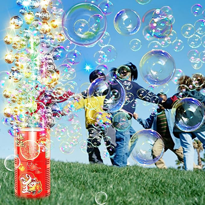 Fireworks Bubble Machine With 80ml Bubble Solution, Portable Automatic Bubble Machine With Lights And Closeable Music, Bubble Maker Toys For Kids Outside Activities Parties Wedding Christmas