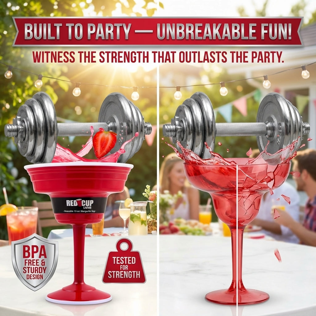 Reusable Plastic Red Margarita Party Cups | Durable ABS plastic, BPA and phthalates free | Perfect for Parties, Camping & Outdoors