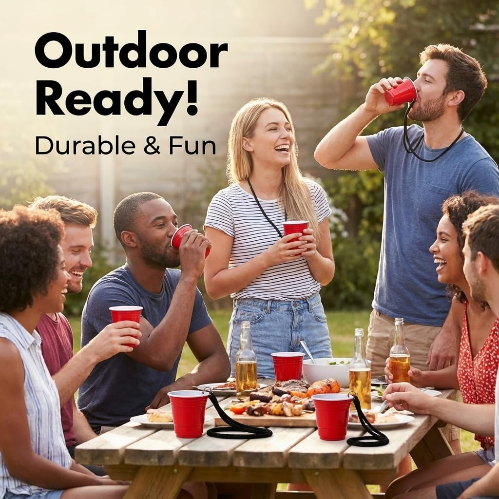 Reusable Red Plastic Shot Cup With Lanyard | Unbreakable, BPA Free | Perfect for Parties, BBQs & Outings