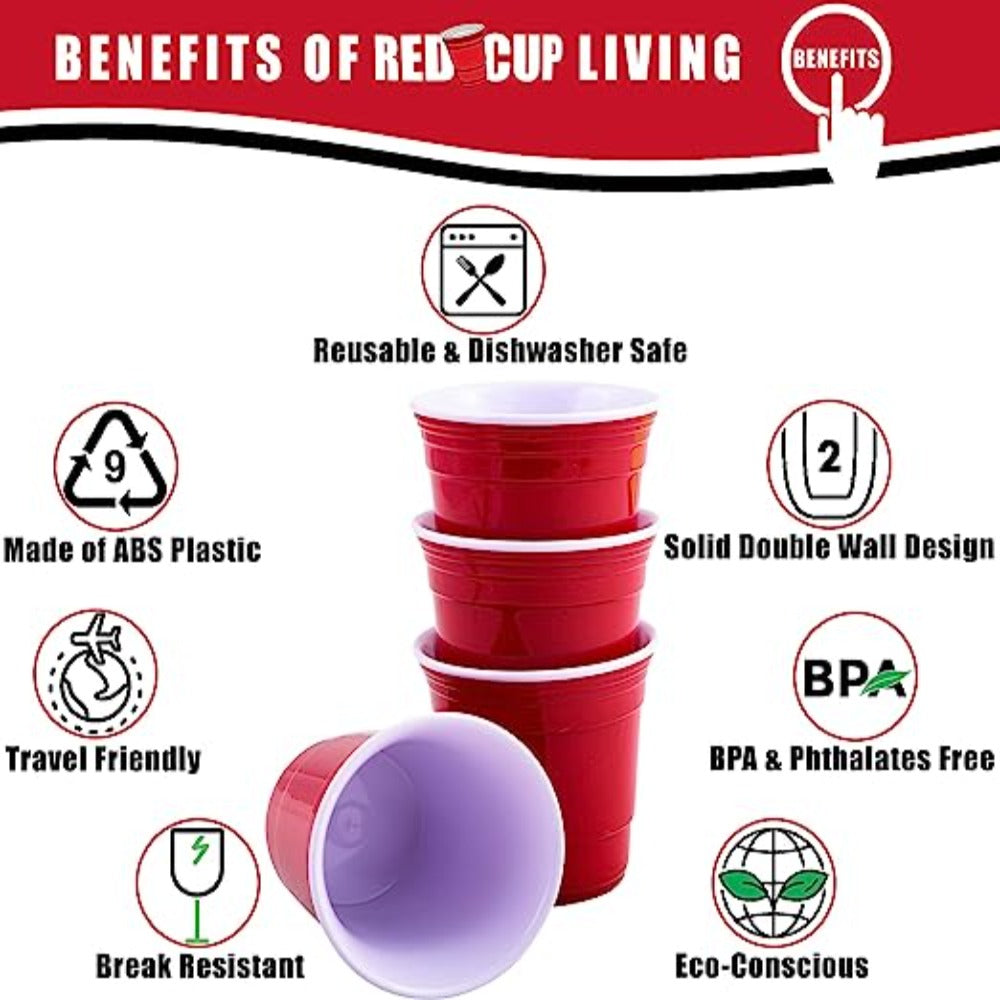 Set of 4 Reusable Melamine Plastic Party Cups, Red