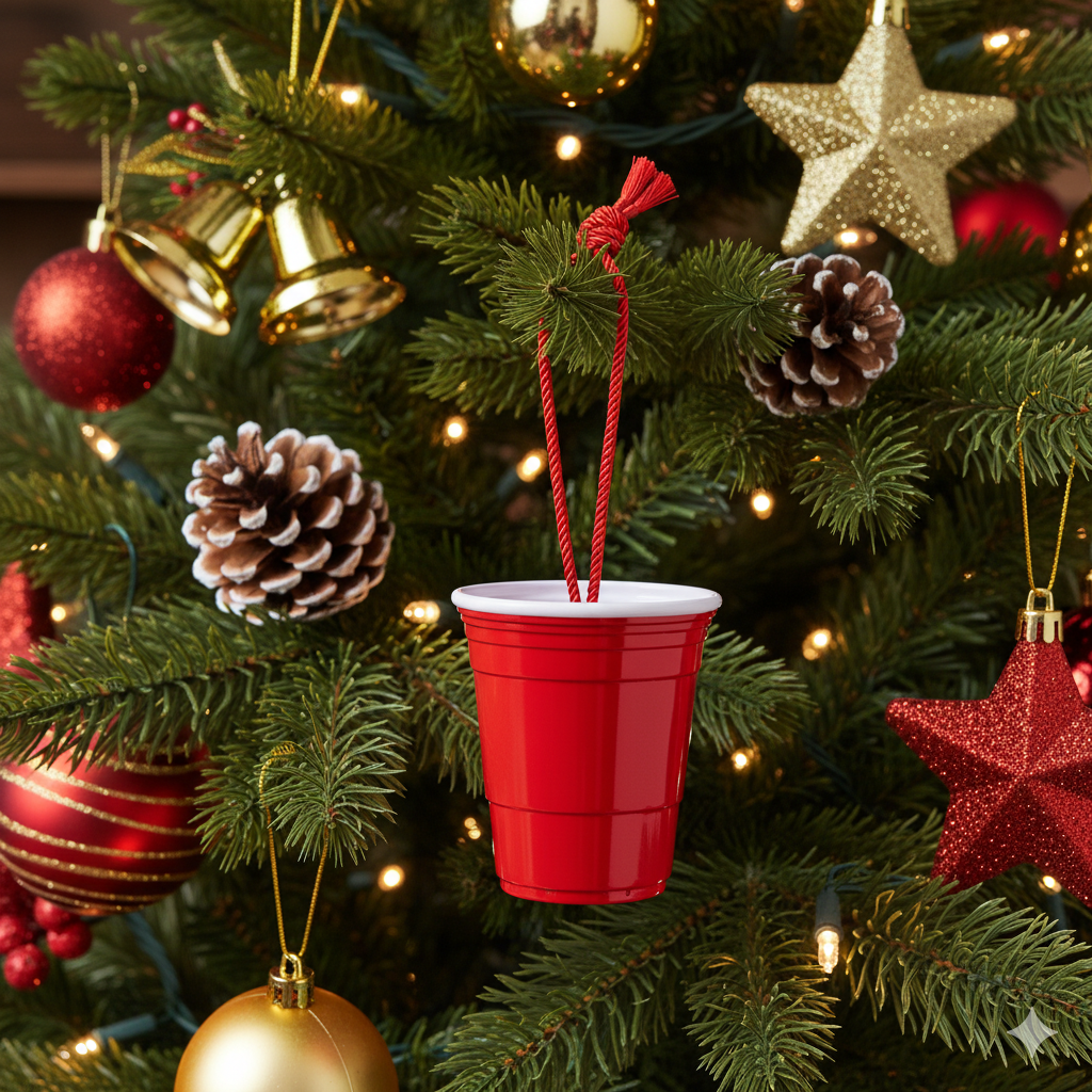 Miniature Beverage Red Plastic Cup Ornaments for Christmas Tree Living Room Dining Room Party Decoration