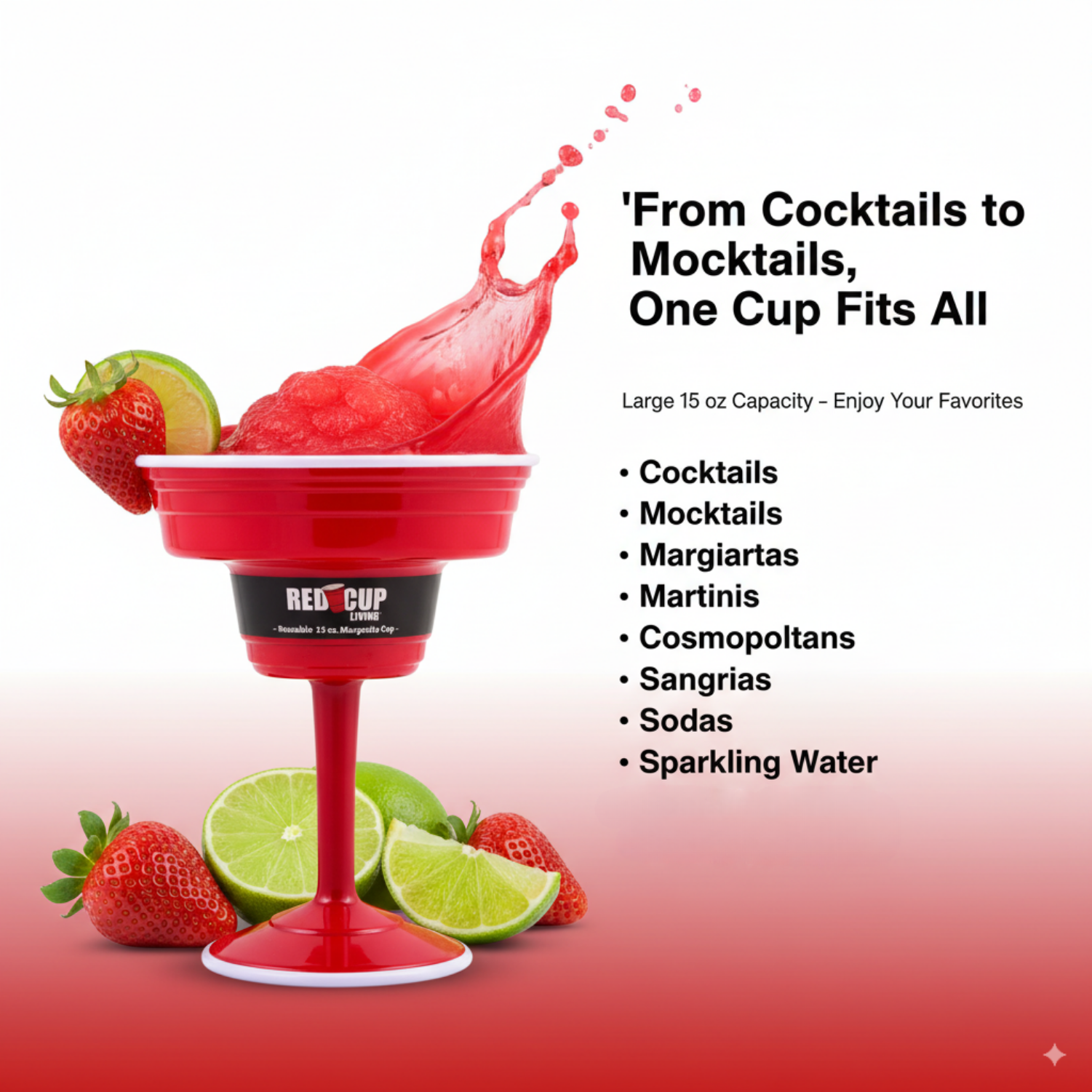 Reusable Plastic Red Margarita Party Cups | Durable ABS plastic, BPA and phthalates free | Perfect for Parties, Camping & Outdoors