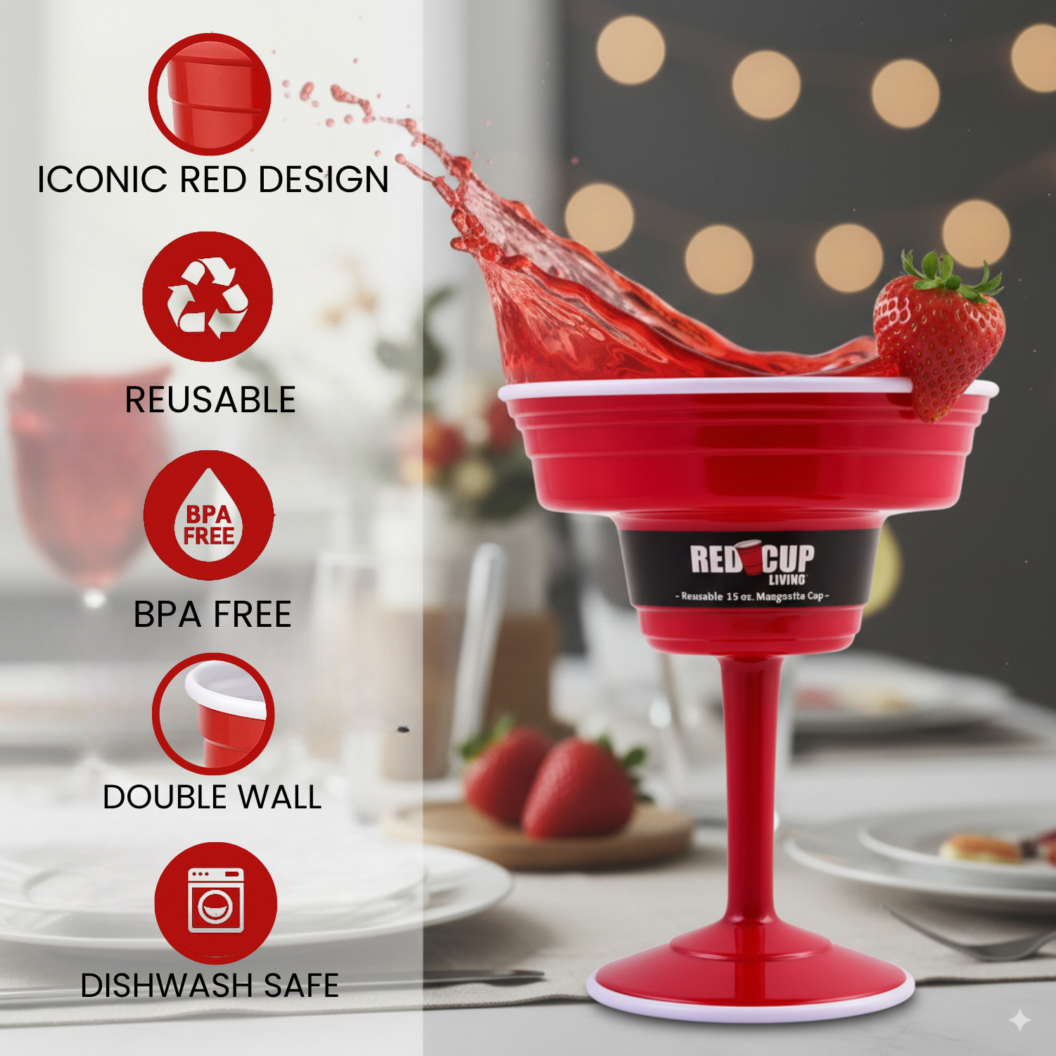 Reusable Plastic Red Margarita Party Cups | Durable ABS plastic, BPA and phthalates free | Perfect for Parties, Camping & Outdoors