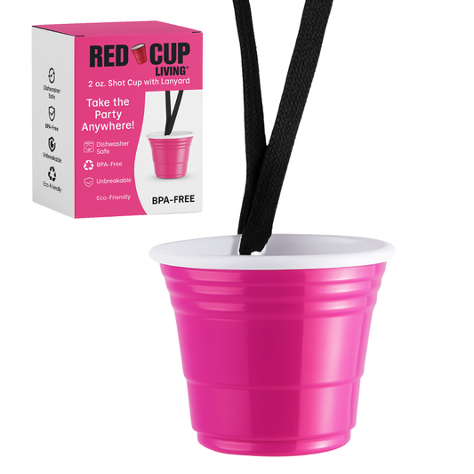 2oz Reusable Pink Plastic Shot Cup With Lanyard | unbreakable, BPA Free | Perfect for Parties, BBQs & Outings