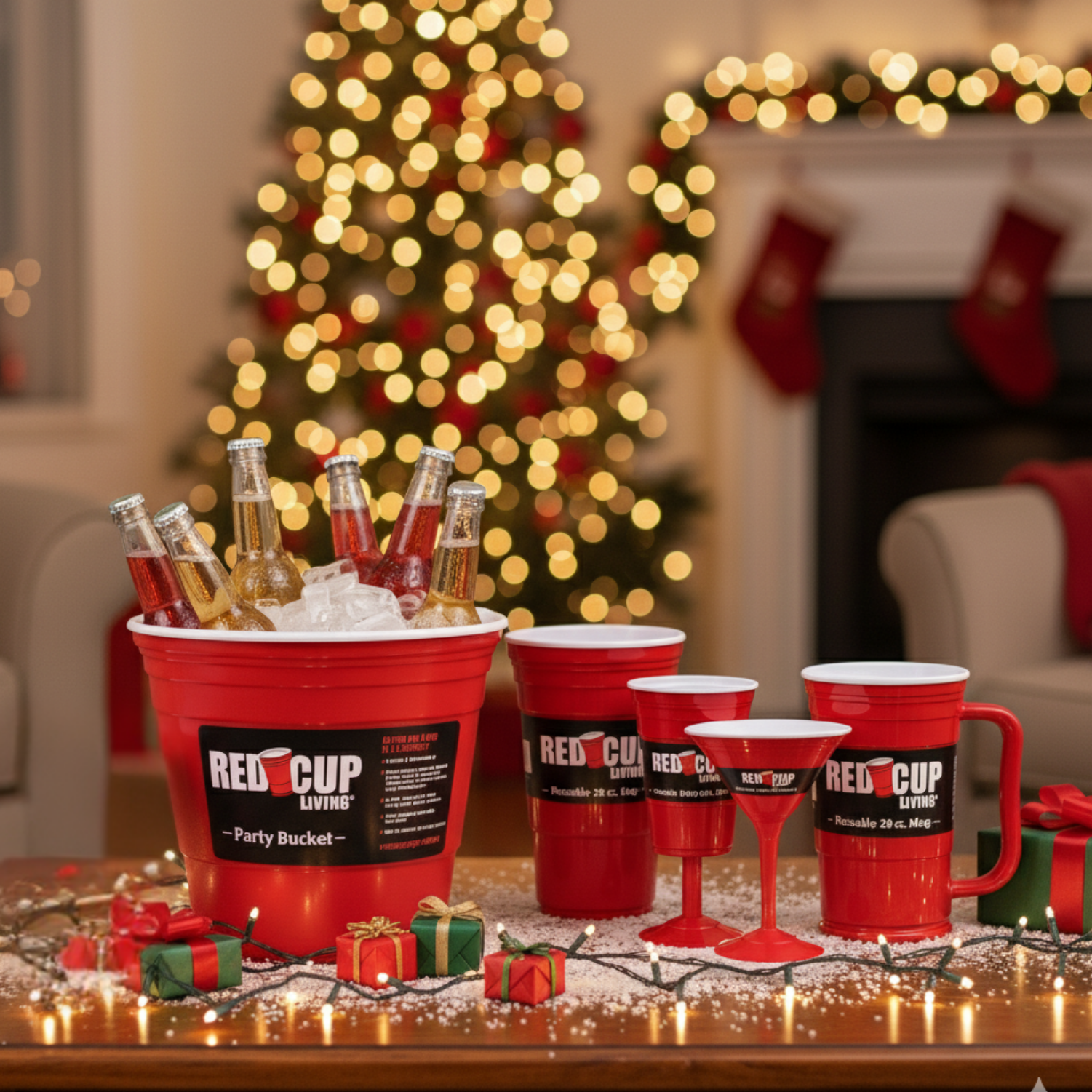 Cheers Essential Holiday Bundle | 2 Beer Mug, 2 Wine Cup, 32 Oz, 2Cocktail Cup, & 1 Party Bucket