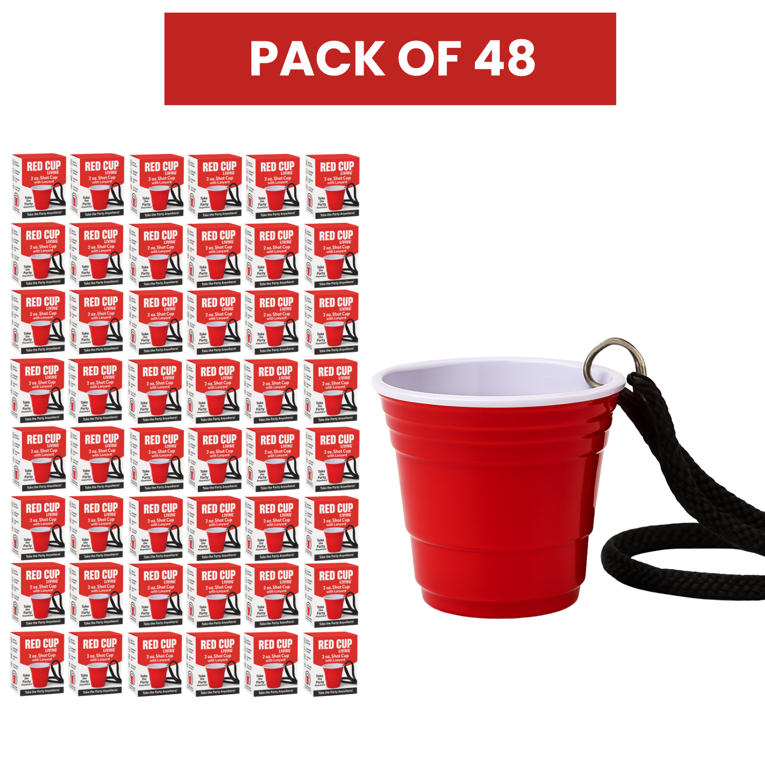 Reusable Red Plastic Shot Cup With Lanyard | Unbreakable, BPA Free | Perfect for Parties, BBQs & Outings