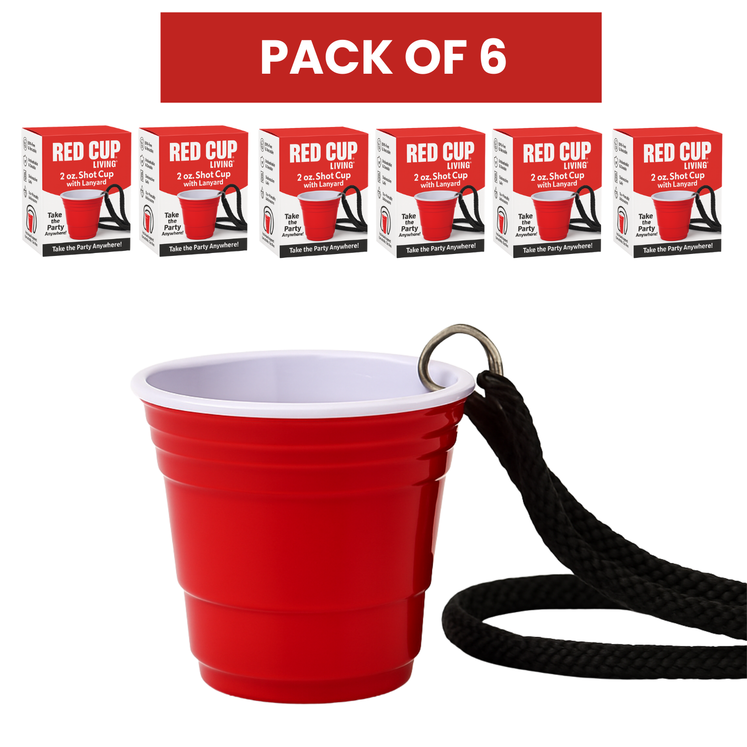 Reusable Red Plastic Shot Cup With Lanyard | Unbreakable, BPA Free | Perfect for Parties, BBQs & Outings