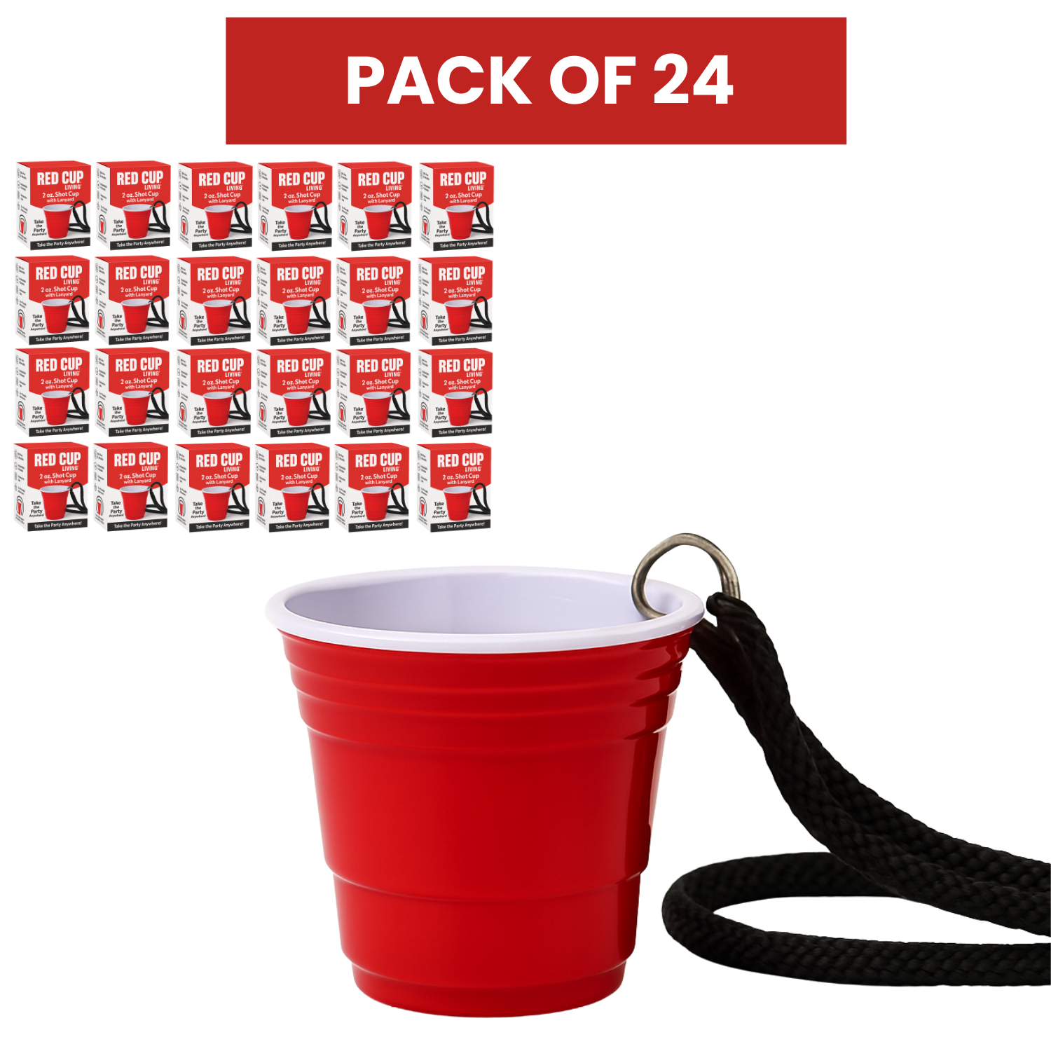 Reusable Red Plastic Shot Cup With Lanyard | Unbreakable, BPA Free | Perfect for Parties, BBQs & Outings