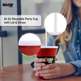 24oz Reusable Red Party Cups & Lids w/ Straws | Durable & Unbreakable, BPA Free | Perfect for Parties, Camping & Travel Outdoors
