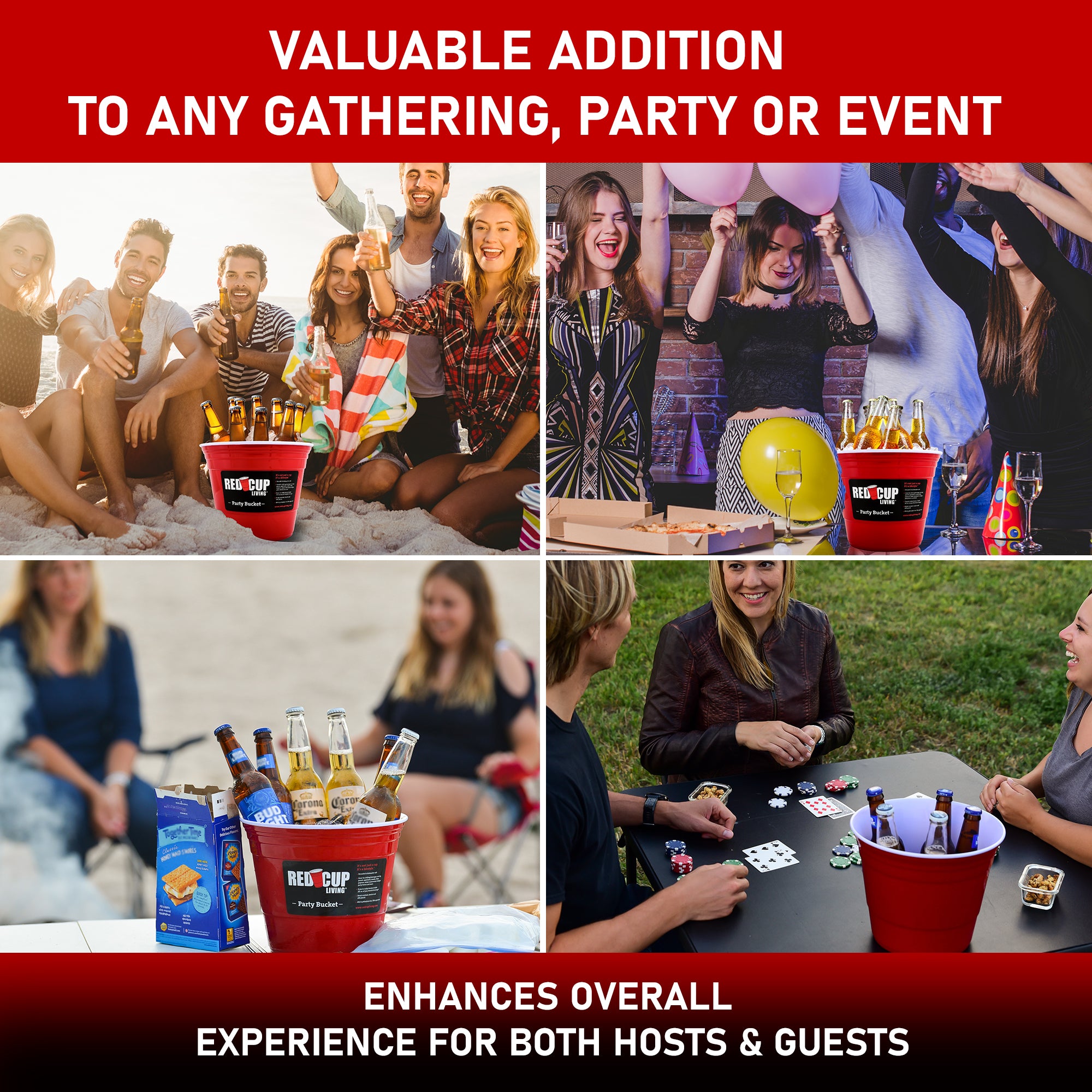 Red Party Ice Bucket shaped like a giant red cup, ideal for holding ice and drinks at parties & outdoor