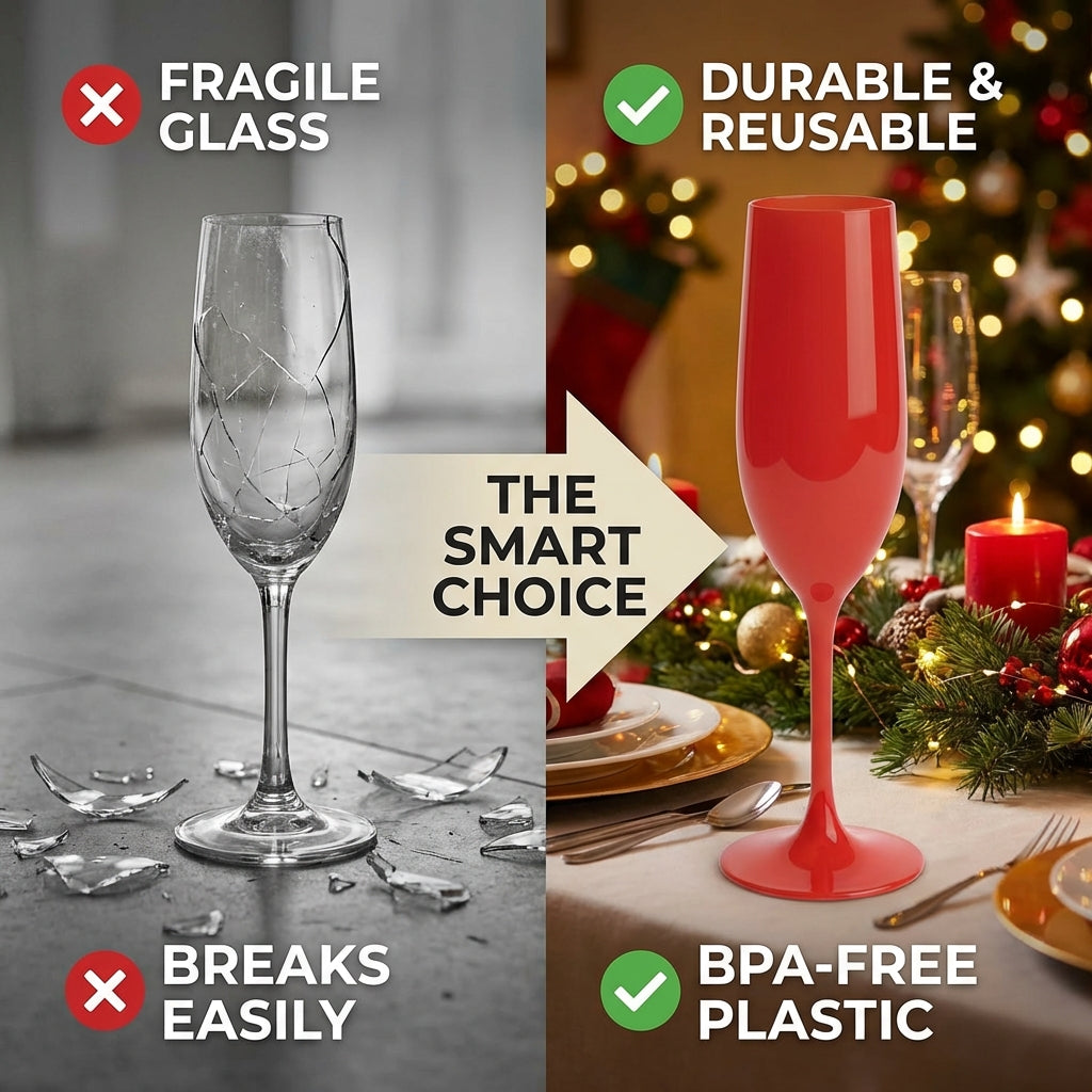 Red Cup Living-5 Oz Red Reusable Plastic Wine Cups with Stem | Shatterproof Goblets for Parties & Events | Dishwasher Safe Drinkware