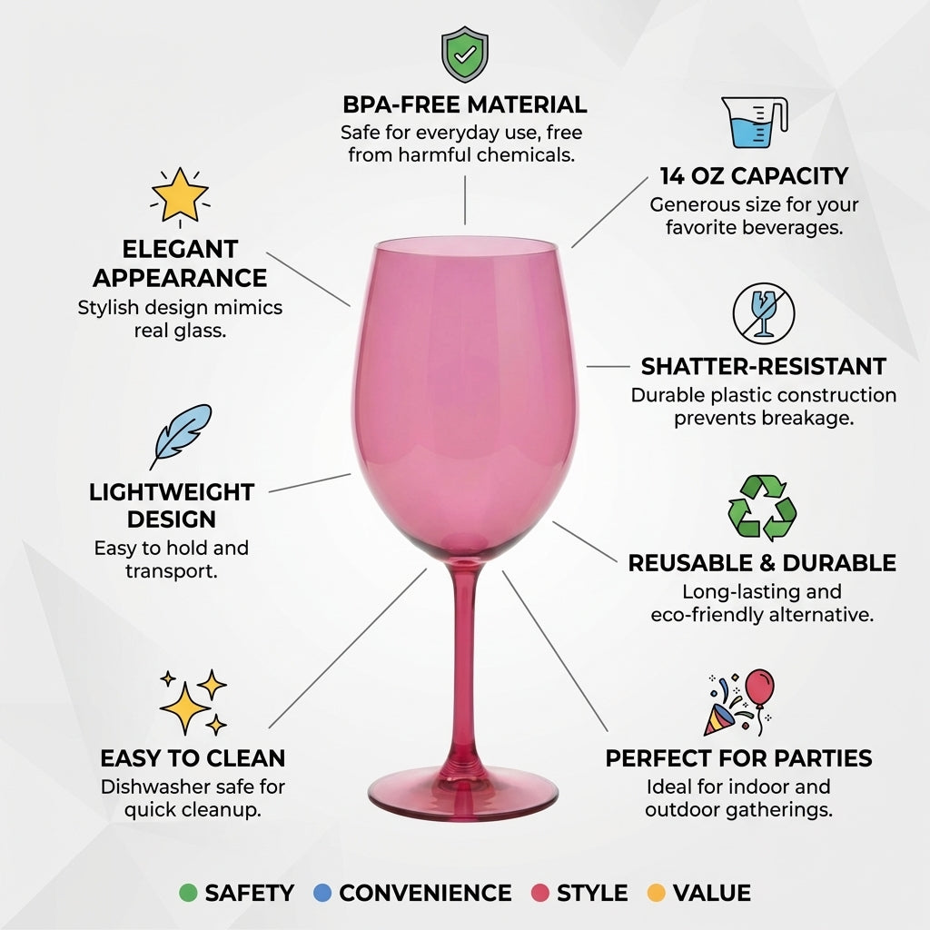 Red Cup Living Plastic Wine Glasses with Stem - 14oz Reusable Shatterproof Wine Cups for Parties, Events & Outdoor