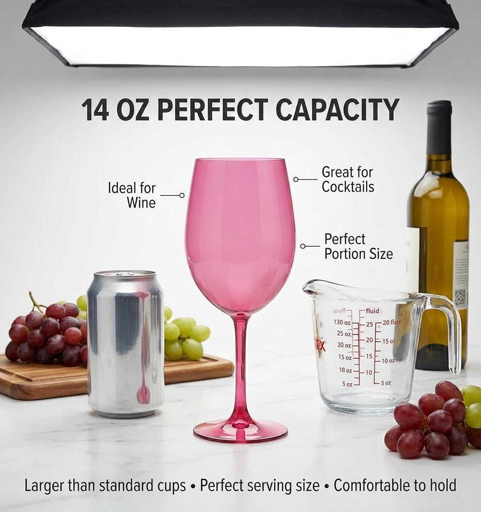 Red Cup Living Plastic Wine Glasses with Stem - 14oz Reusable Shatterproof Wine Cups for Parties, Events & Outdoor