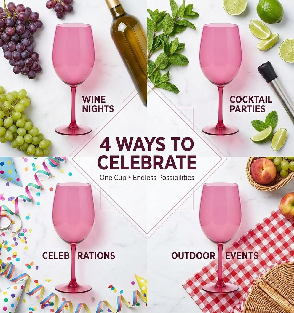 Red Cup Living Plastic Wine Glasses with Stem - 14oz Reusable Shatterproof Wine Cups for Parties, Events & Outdoor