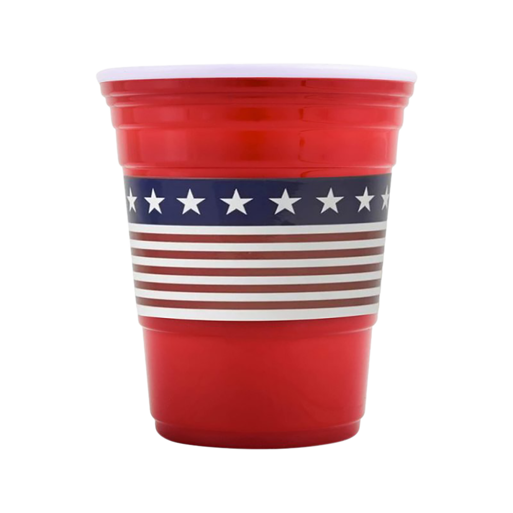 18oz Reusable Red Party Cup with US Flag | Durable ABS plastic, BPA-free | Perfect for Parties, Camping & Outdoors