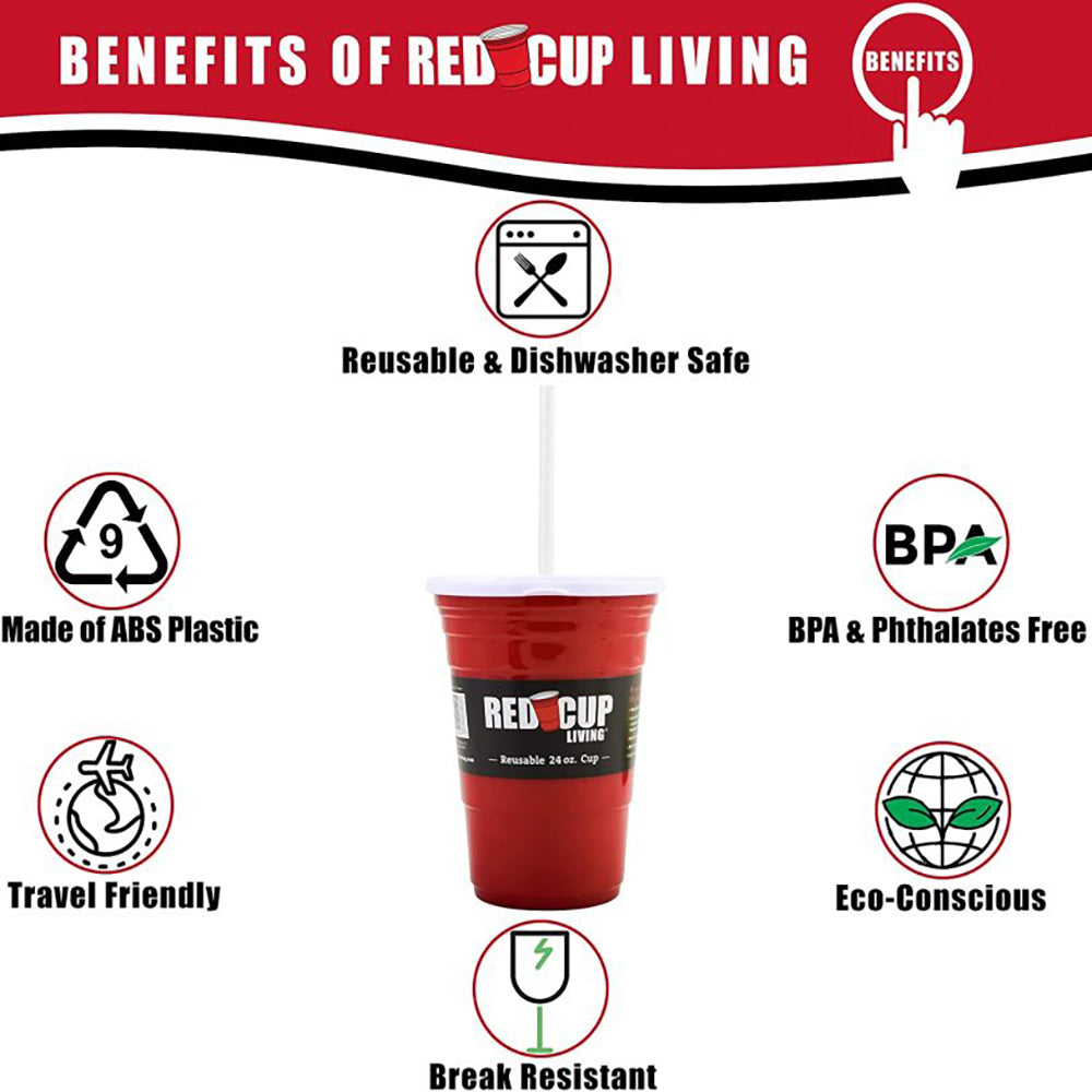 Red Cup Living Reusable Straws for Cold and Hot Drinks - Plastic Smoothie  Straws for 32 oz Cups - Set of 4 - Eco-Conscious and Dishwasher Safe 